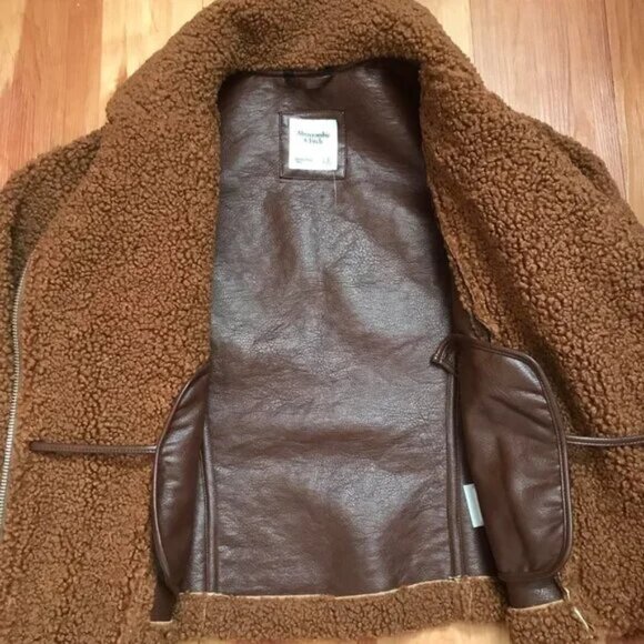 Abercrombie & Fitch Tan Sherpa Motorcycle Jacket Size S - Picture 8 of 15